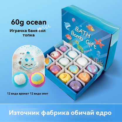 🌈🌈【12 броя 32 евро】Комплект от 12 топчета сол за вана във формата на морски животни (60 г всяка) за деца.