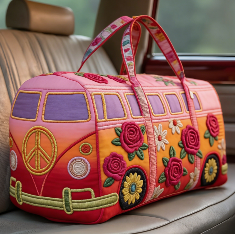 50% ОТСТЪПКА💐🌸Пътна чанта с подплата Hippie Van---Ръчно изработена винтидж бродирана чанта