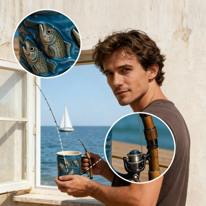 🎣☕Нова чаша за риболов Креативна чаша, изработена от смола, специално проектирана за любителите на риболова.