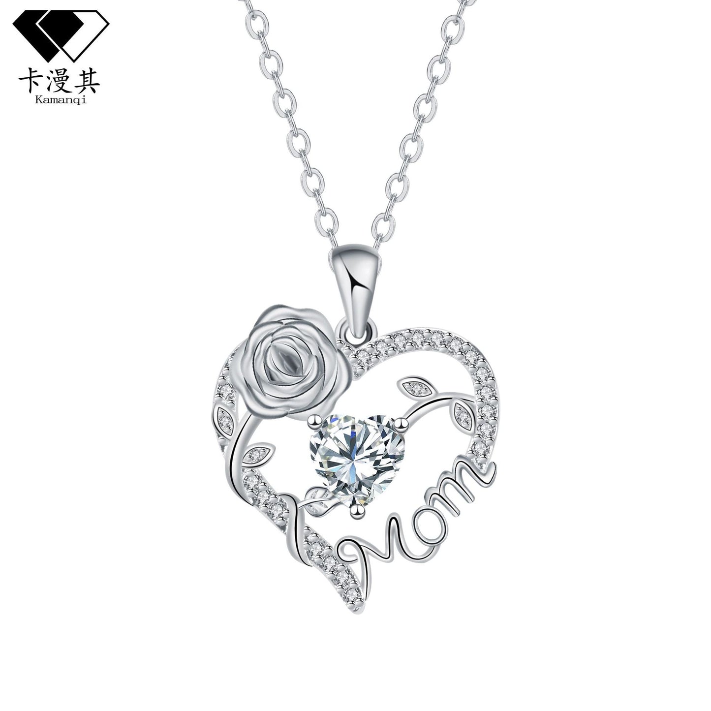 ✨Елегантно колие с висулка във формата на сърце с роза