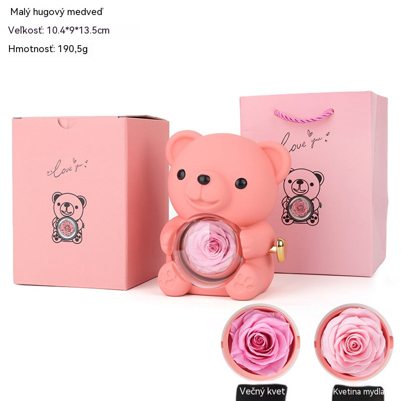 ✨Очарователно плюшено мече с консервирана роза - Плюшено мече, украсено с истинска роза, в красива подаръчна кутия - Романтичен подарък за Деня на майката, сватби, годишнини, момински партита, Коледа и Свети Валентин.