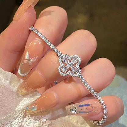 ✨Супер блестяща куха гривна с четирилистна детелина, луксозна и нишова изящна гривна с пълен диамант