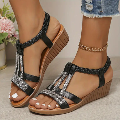 🌟[50%ОТСТЪПКА]👡[34-43] Нови дамски сандали с клин и кристали лято 2026