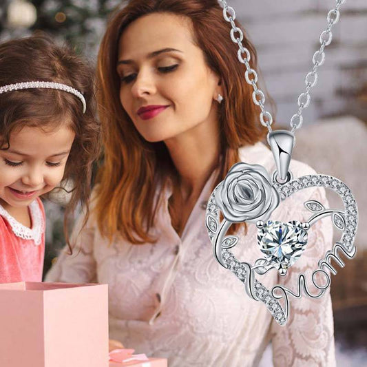 ✨Елегантно колие с висулка във формата на сърце с роза