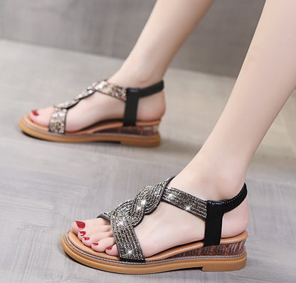 😍💖【35-40】Висок ток с противоплъзгаща се подметка и кристали