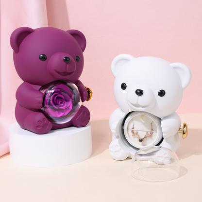 ✨Очарователно плюшено мече с консервирана роза - Плюшено мече, украсено с истинска роза, в красива подаръчна кутия - Романтичен подарък за Деня на майката, сватби, годишнини, момински партита, Коледа и Свети Валентин.