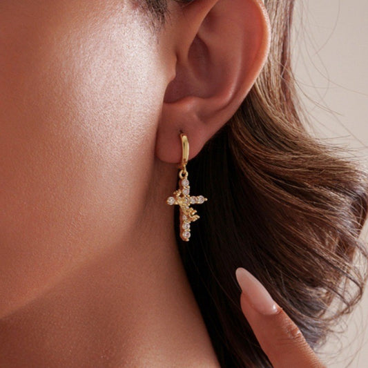 ✨Обеци с въртяща се корона и кръст