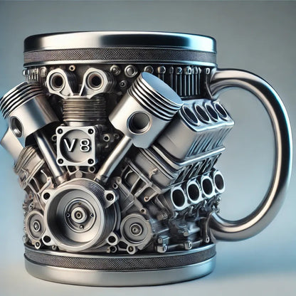 ☕️🏎️ Чаша за кафе от неръждаема стомана с тема двигател V6/V8 [11*11,5*8 см]