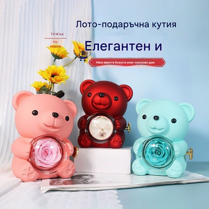 ✨Очарователно плюшено мече с консервирана роза - Плюшено мече, украсено с истинска роза, в красива подаръчна кутия - Романтичен подарък за Деня на майката, сватби, годишнини, момински партита, Коледа и Свети Валентин.