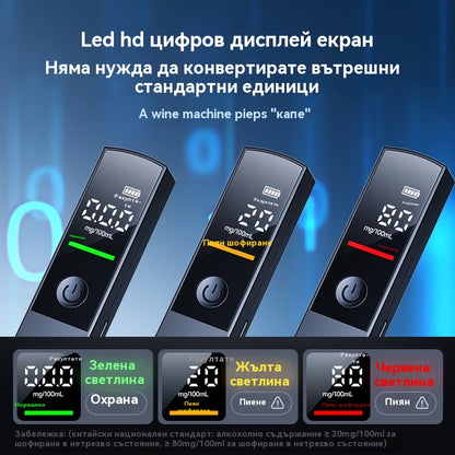 🍷 Високопрецизен преносим алкохоломер – Измерете нивото си преди шофиране✅Дисплей с висока разделителна способност✅Вградена аларма