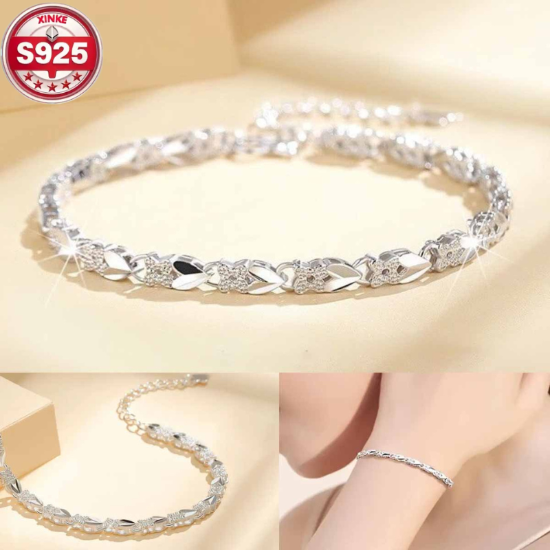 😀👉【Горещи продажби】💖🍀Нова модна гривна от сребро 925 с четирилистна детелина за жени.