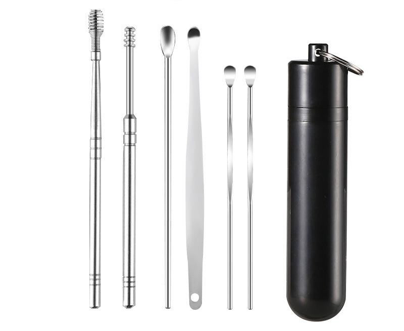 👂Комплект от 6 инструмента за премахване на ушна кал с тръбичка за съхранение | Пълен комплект за грижа за ушите – инструмент шест в едно! 👂