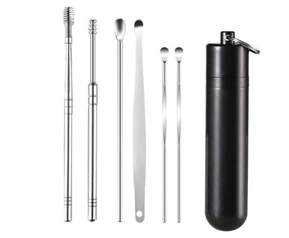 👂Комплект от 6 инструмента за премахване на ушна кал с тръбичка за съхранение | Пълен комплект за грижа за ушите – инструмент шест в едно! 👂