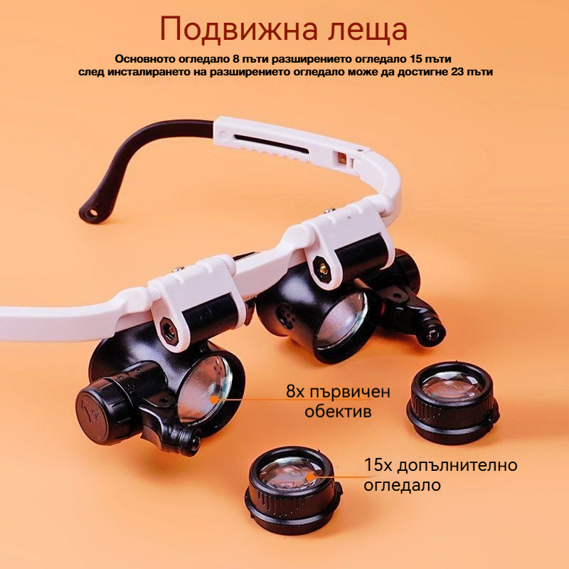 🔍Лупа с окуляри 8x, 15x и 23x, оборудвана с LED осветление