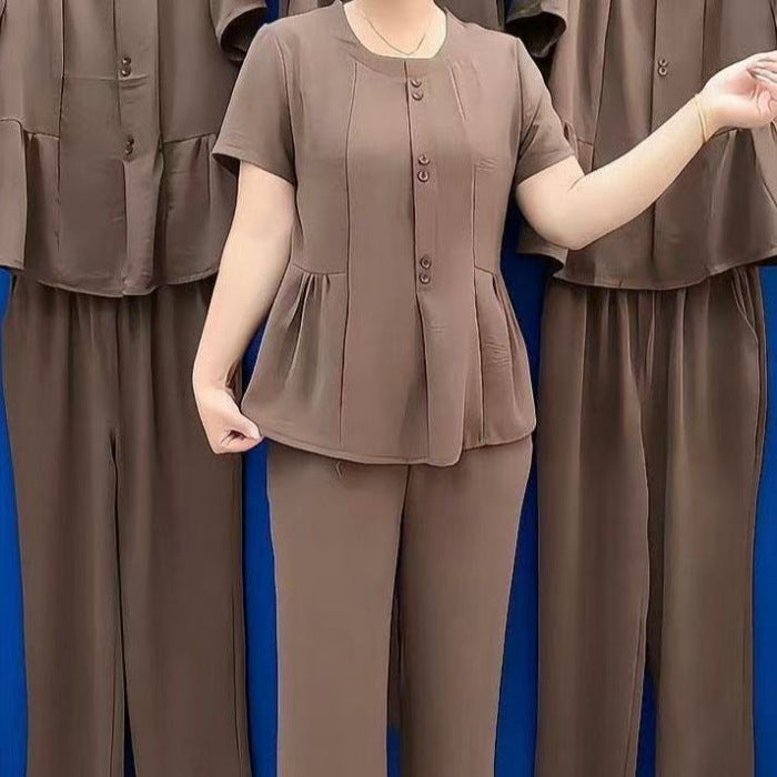 【Топ + Панталон】 （M-4XL）Ежедневен и удобен комплект, стягащ и стилен, голям размер, модерен.