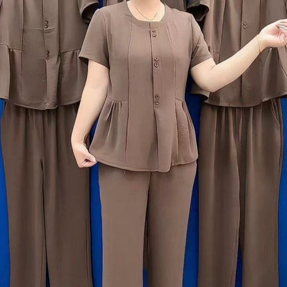 【Топ + Панталон】 （M-4XL）Ежедневен и удобен комплект, стягащ и стилен, голям размер, модерен.