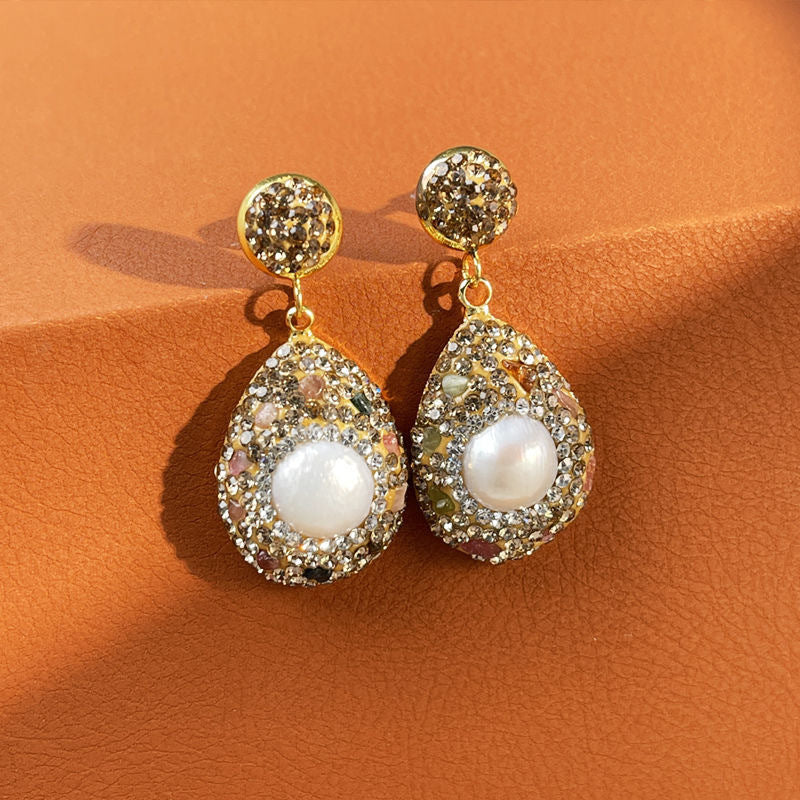 💎Диамантени обеци с естествени барокови перли
