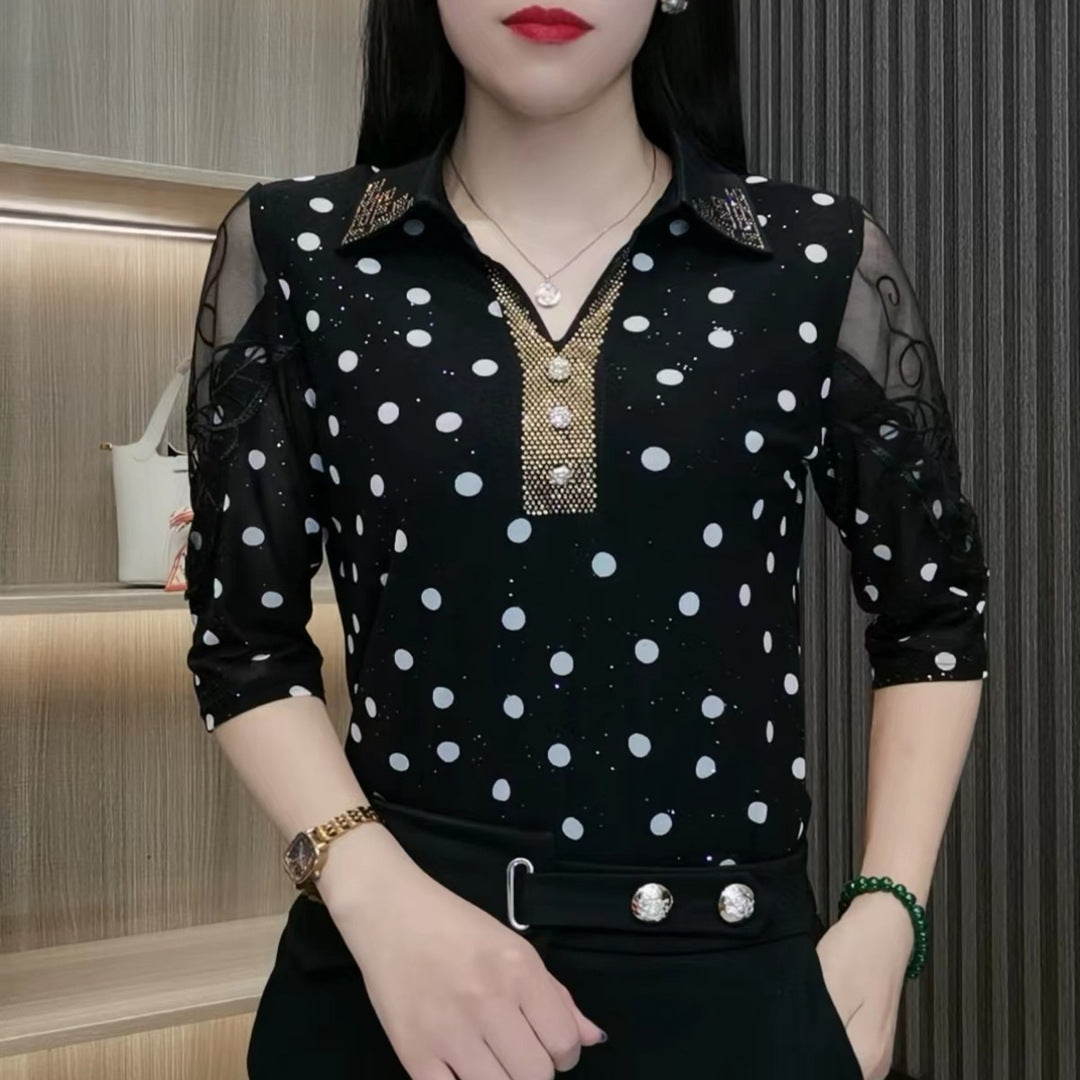 😍【M-4XL】Нова модна дамска тениска с диаманти на точки 2026