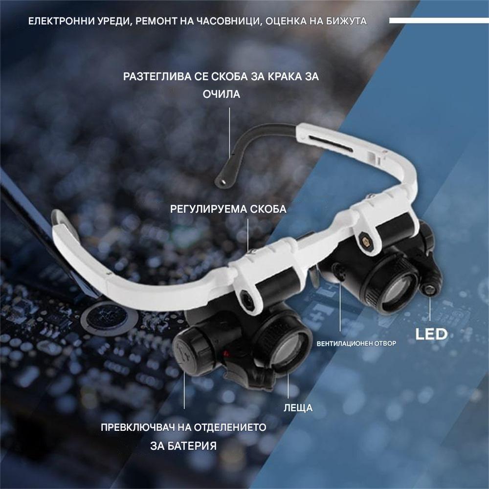 🔍Лупа с окуляри 8x, 15x и 23x, оборудвана с LED осветление