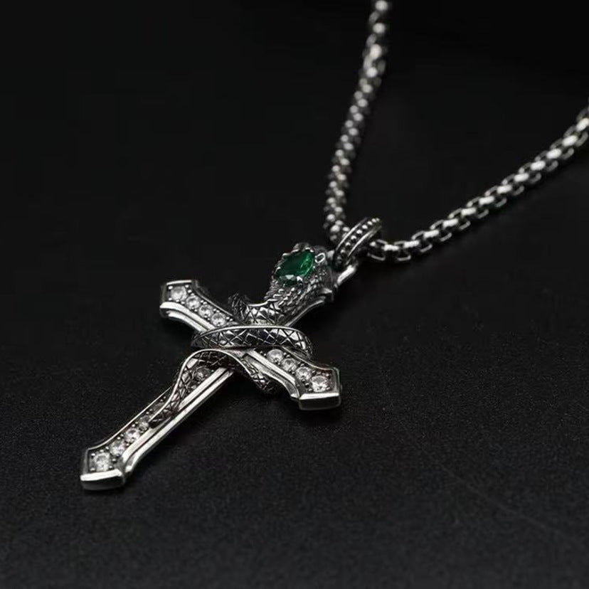 🔥【Купете 1, вземете 1 безплатно】✝️Сребърно колие със змийски кръст