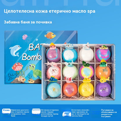 🌈🌈【12 броя 30 евро】Комплект от 12 топчета сол за вана във формата на морски животни (60 г всяка) за деца.